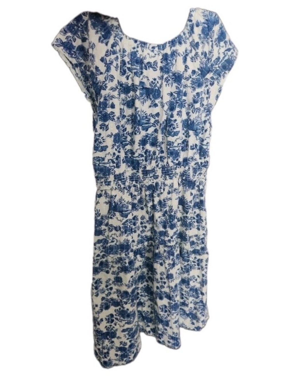 XL 14 16 Plus Girls Floral Dress Wonder Nation Blue White Cinch Waist Pocket